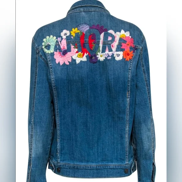 Anthropologie Size‎ XS Pilcro Amore Blue Embroidered Jean Jacket - Picture 2 of 9